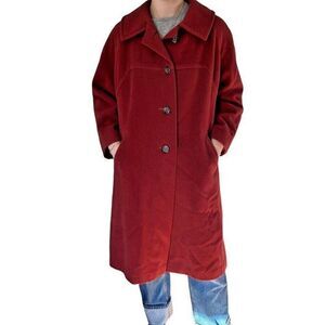 Vintage 1970s Womens Rust Red Fall Colors Wool Mid Length Retro Trench Coat Sz M